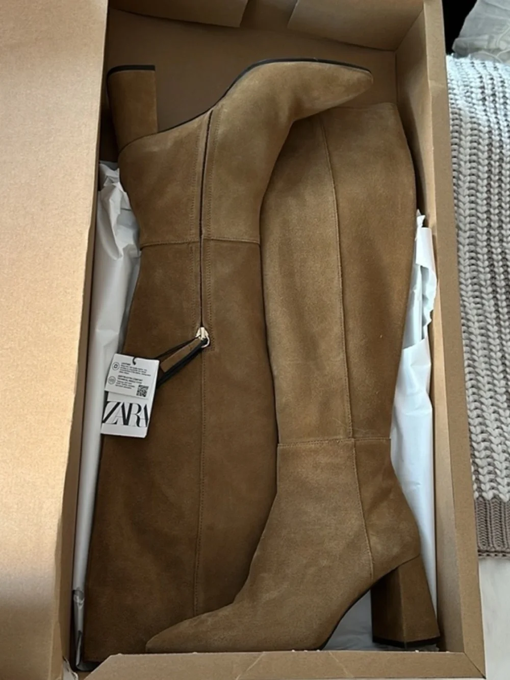 Zara HEELED SUEDE OVER THE KNEE BOOTS. Sandy Brown. Size 6.5. New with Tags.